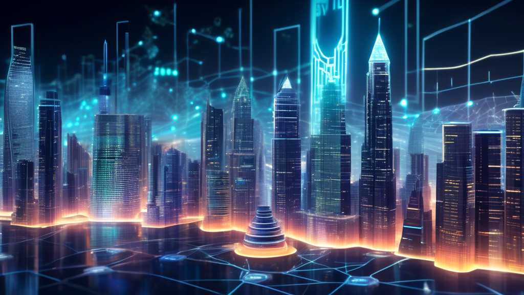 Create a visually striking image illustrating the intersection of the cryptocurrency and stock markets. Show a futuristic cityscape where soaring skyscrapers represent traditional stock markets, while sleek, glowing digital pathways symbolize the flow of cryptocurrencies. Include elements such as traders analyzing data on holographic screens, Bitcoin and Ethereum symbols integrated with Wall Street motifs, and a seamless blend of financial charts from both markets. The overall atmosphere should be dynamic and innovative, reflecting the convergence of traditional and digital financial realms.