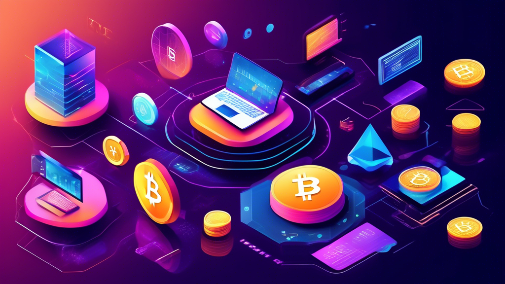 Create an illustration showcasing a collection of top digital coins to invest in right now, including popular cryptocurrencies like Bitcoin, Ethereum, and emerging altcoins. The scene should feature a futuristic, tech-driven background with charts and graphs appearing on holographic screens, indicating rising trends and values. Incorporate the symbols and logos of the featured cryptocurrencies prominently, reflecting a modern and high-tech investment environment.