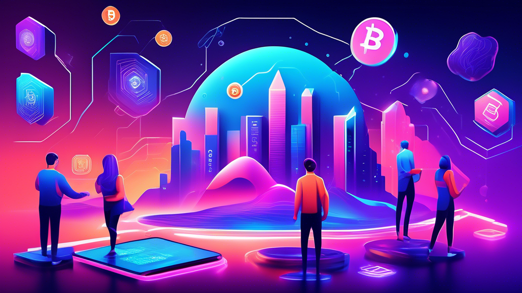 Create an image depicting a vibrant and futuristic digital landscape where people are accessing the top cryptocurrency sites of 2023. Include elements such as dynamic holographic interfaces displaying familiar cryptocurrency symbols (like Bitcoin, Ethereum, and others), bustling online communities, high-tech security features, and sleek, modern website designs. Make sure the environment feels cutting-edge and emphasizes technological advancement and innovation.