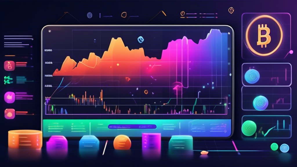 Create a highly detailed and visually engaging image of a beginner-friendly cryptocurrency chart tutorial. The scene should include a cheerful and approachable instructor pointing at a large digital screen displaying colorful cryptocurrency charts with simplified labels and annotations. Include elements like uptrend and downtrend lines, candlestick patterns, and key terms like market cap and volume clearly marked. The background should be a modern classroom or office setting, with students eagerly taking notes on tablets or laptops.